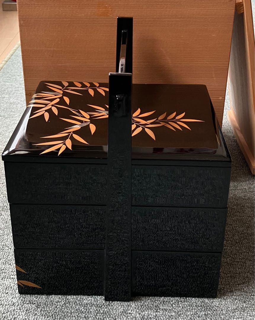 みどり！！輪島塗　蒔絵・手付重 清光堂造　三段重　美品