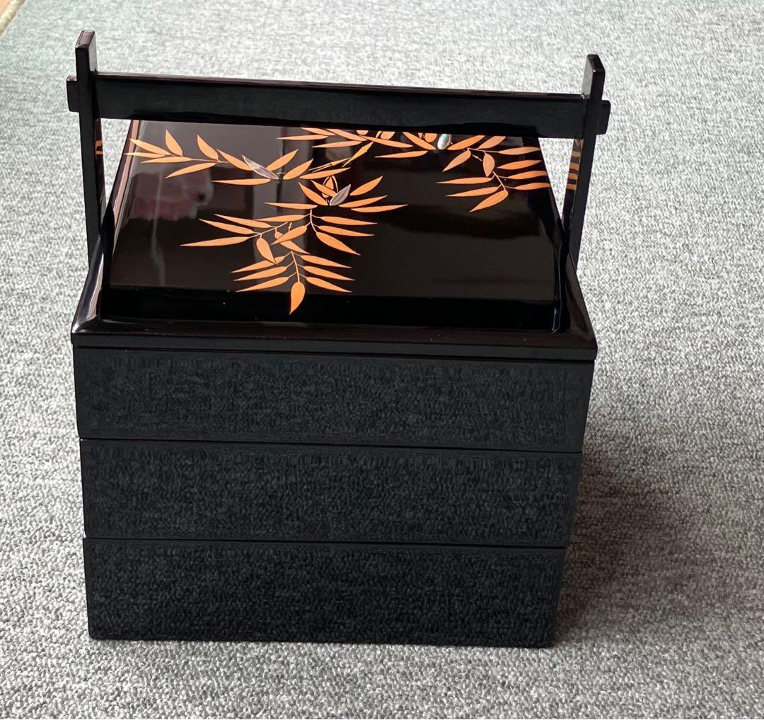 みどり！！輪島塗　蒔絵・手付重 清光堂造　三段重　美品