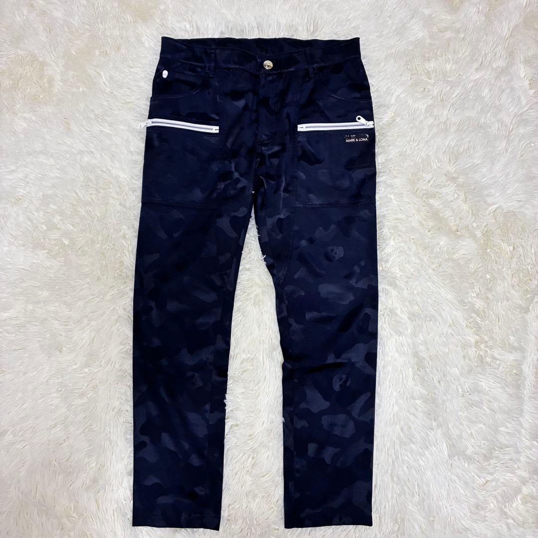 美品✨ マークアンドロナ　人気カモフラ柄総柄×立体スカル ストレッチゴルフパンツ