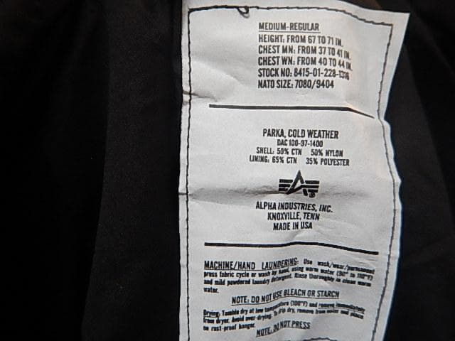 アルファ　M-65　アメリカ製　デッドストック　モッズ　フィールドパーカー　M