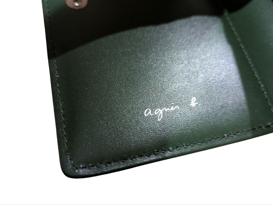 【未使用】アニエスベー　二つ折り　財布　がま口　グリーン　グレー　バイカラー
