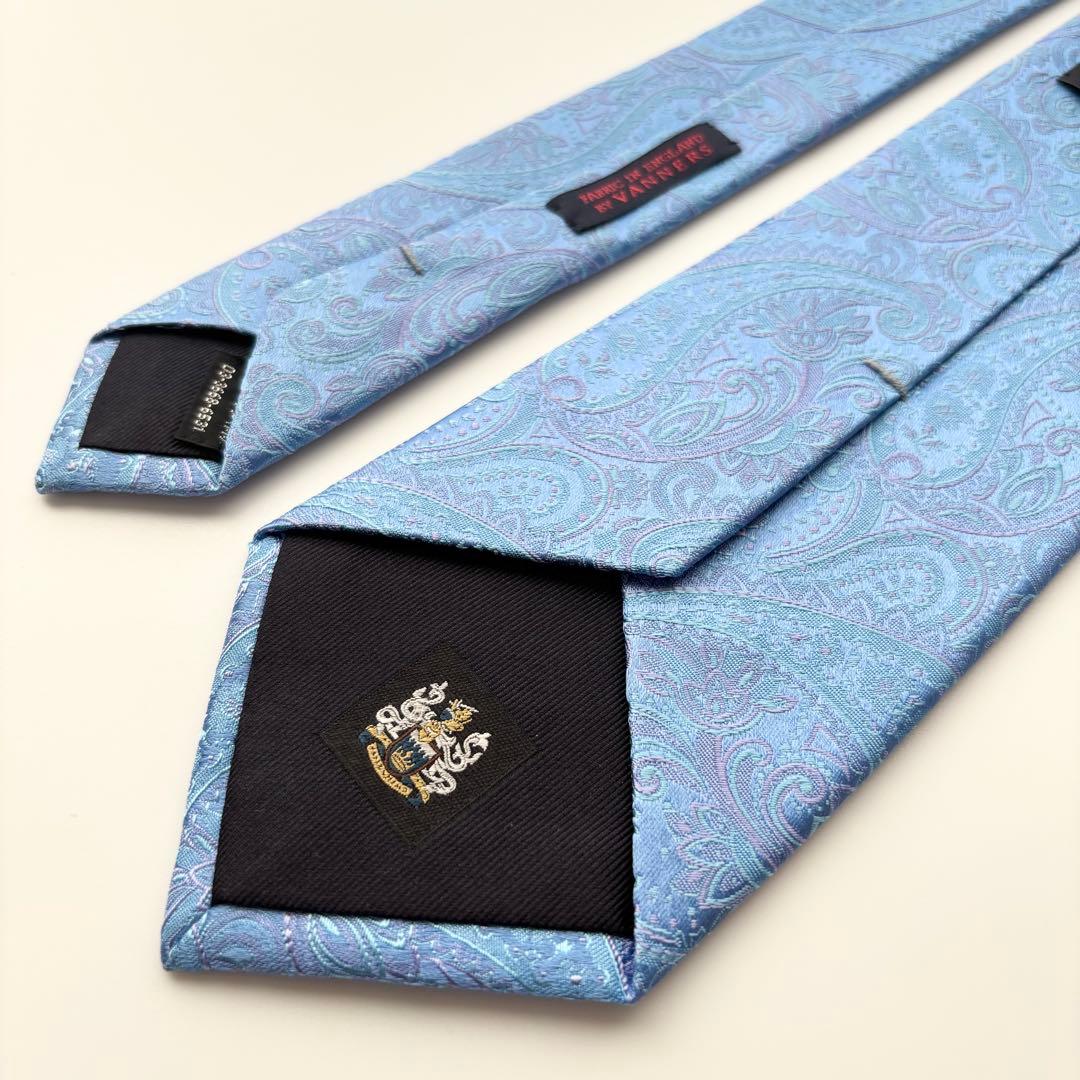꧁極美品꧂ アクアスキュータム ネクタイ ジャガード織 ペイズリー 花柄 ブルー