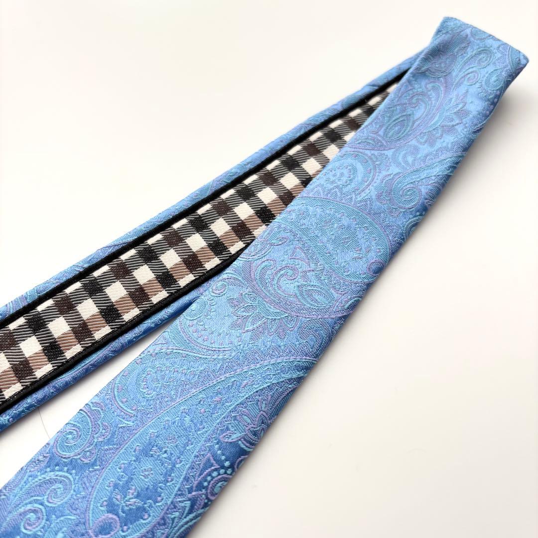 ꧁極美品꧂ アクアスキュータム ネクタイ ジャガード織 ペイズリー 花柄 ブルー