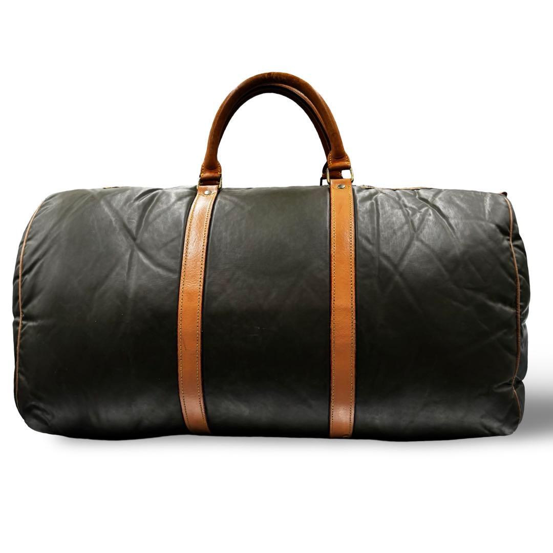 【ヴィンテージ】ハンティングワールド　ボストンバッグ　ナイロン　レザー　カーキ