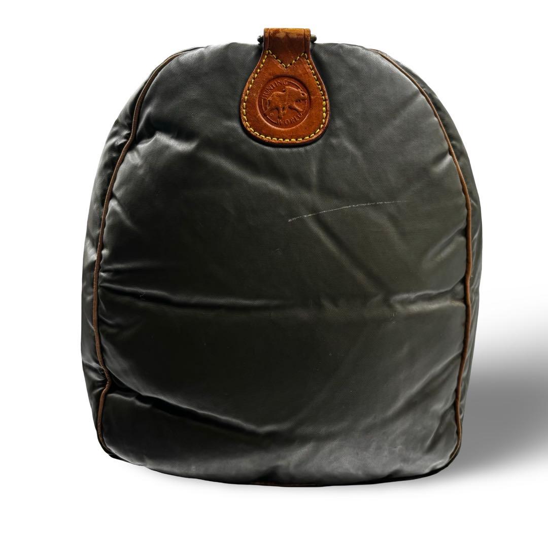 【ヴィンテージ】ハンティングワールド　ボストンバッグ　ナイロン　レザー　カーキ