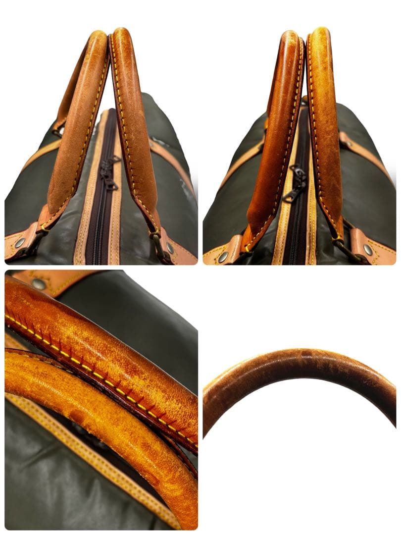 【ヴィンテージ】ハンティングワールド　ボストンバッグ　ナイロン　レザー　カーキ