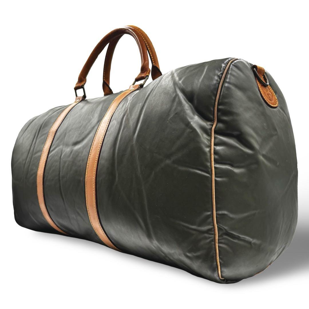 【ヴィンテージ】ハンティングワールド　ボストンバッグ　ナイロン　レザー　カーキ