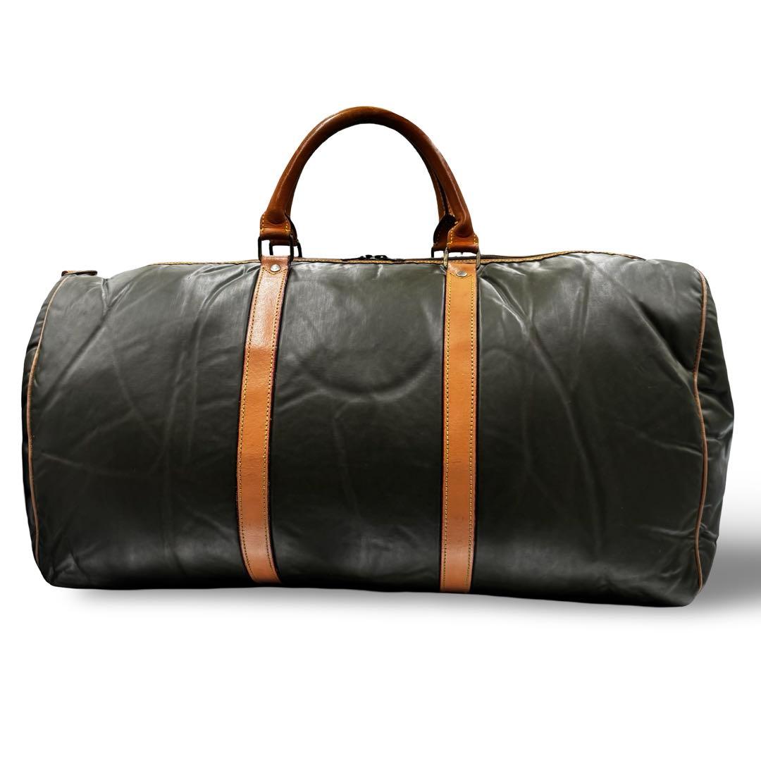 【ヴィンテージ】ハンティングワールド　ボストンバッグ　ナイロン　レザー　カーキ