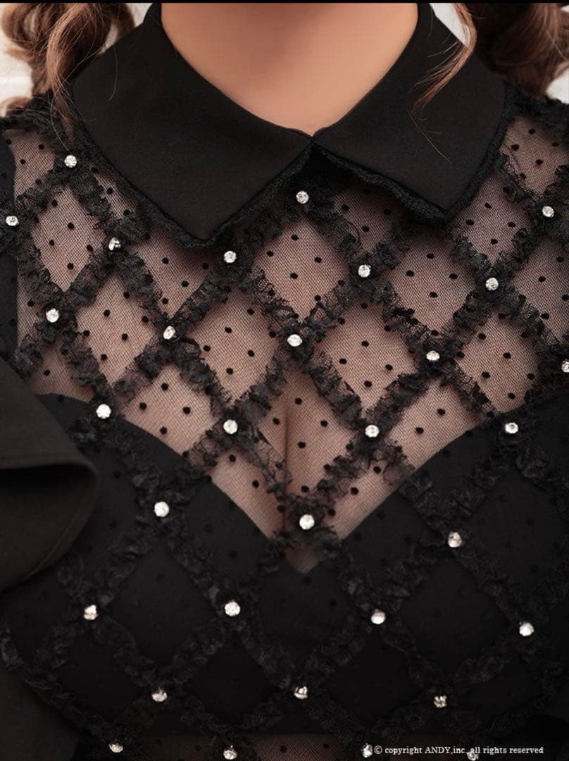 anマーメイド 襟付き フリルデザイン シアー ミニドレス キャバ　sugar