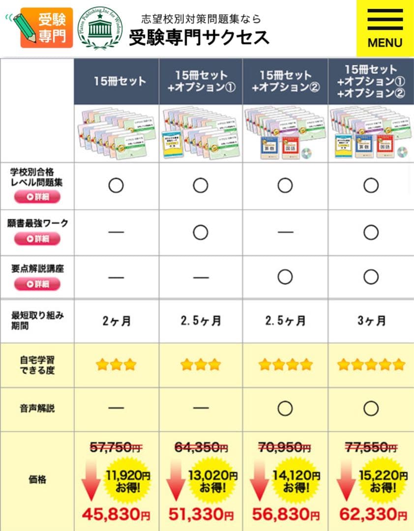 【値下げ】同志社香里中学用 受験専門サクセス教材セットOP② 【バラ売り可】