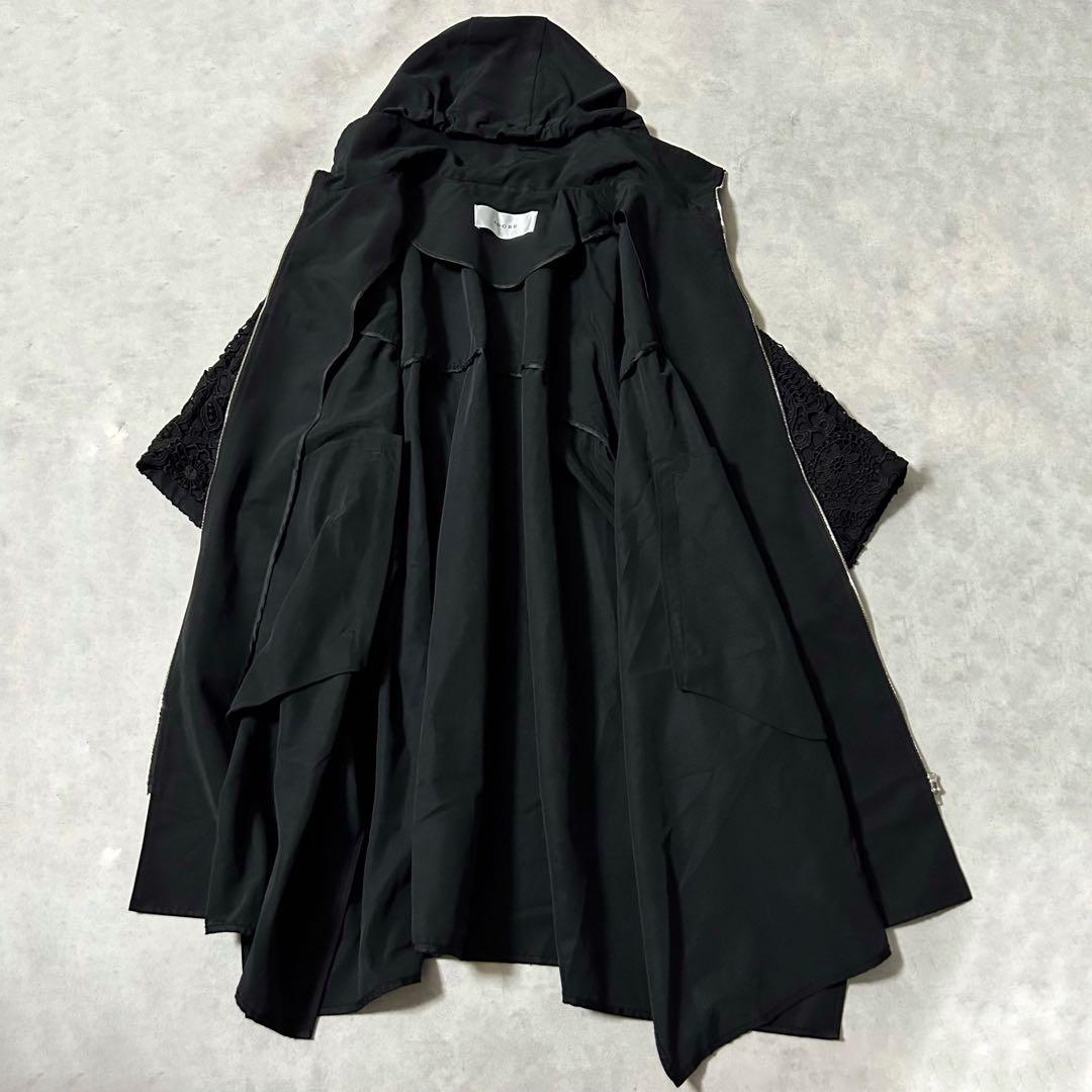 未使用級✨ 現行品 アドーア グログランレースコンビポンチョ コート 黒