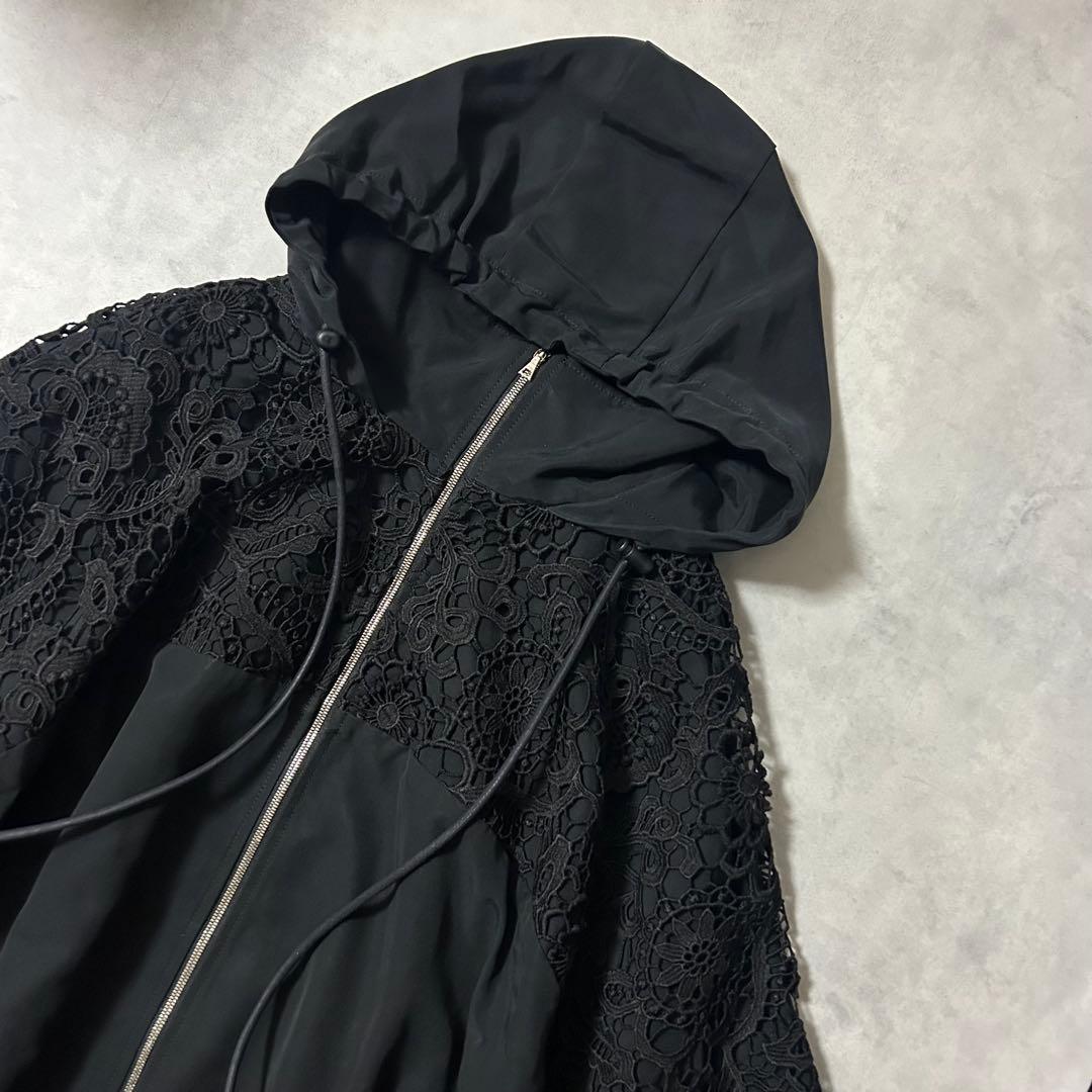 未使用級✨ 現行品 アドーア グログランレースコンビポンチョ コート 黒