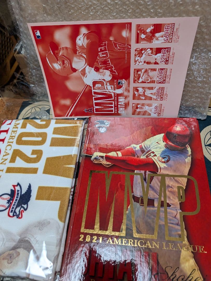 大谷翔平タオルMVP受賞記念品サインハガキセット、