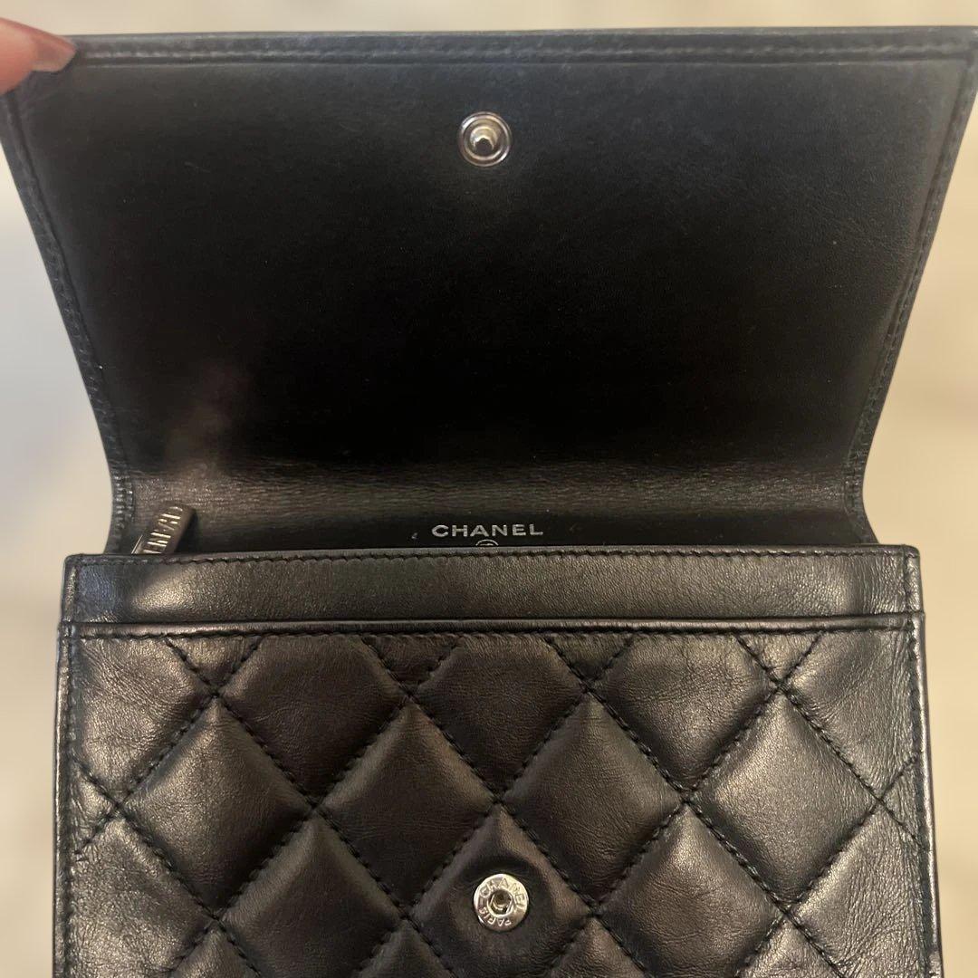 CHANEL シャネル カンボンライン レザー 二つ折り財布 コンパクト財布