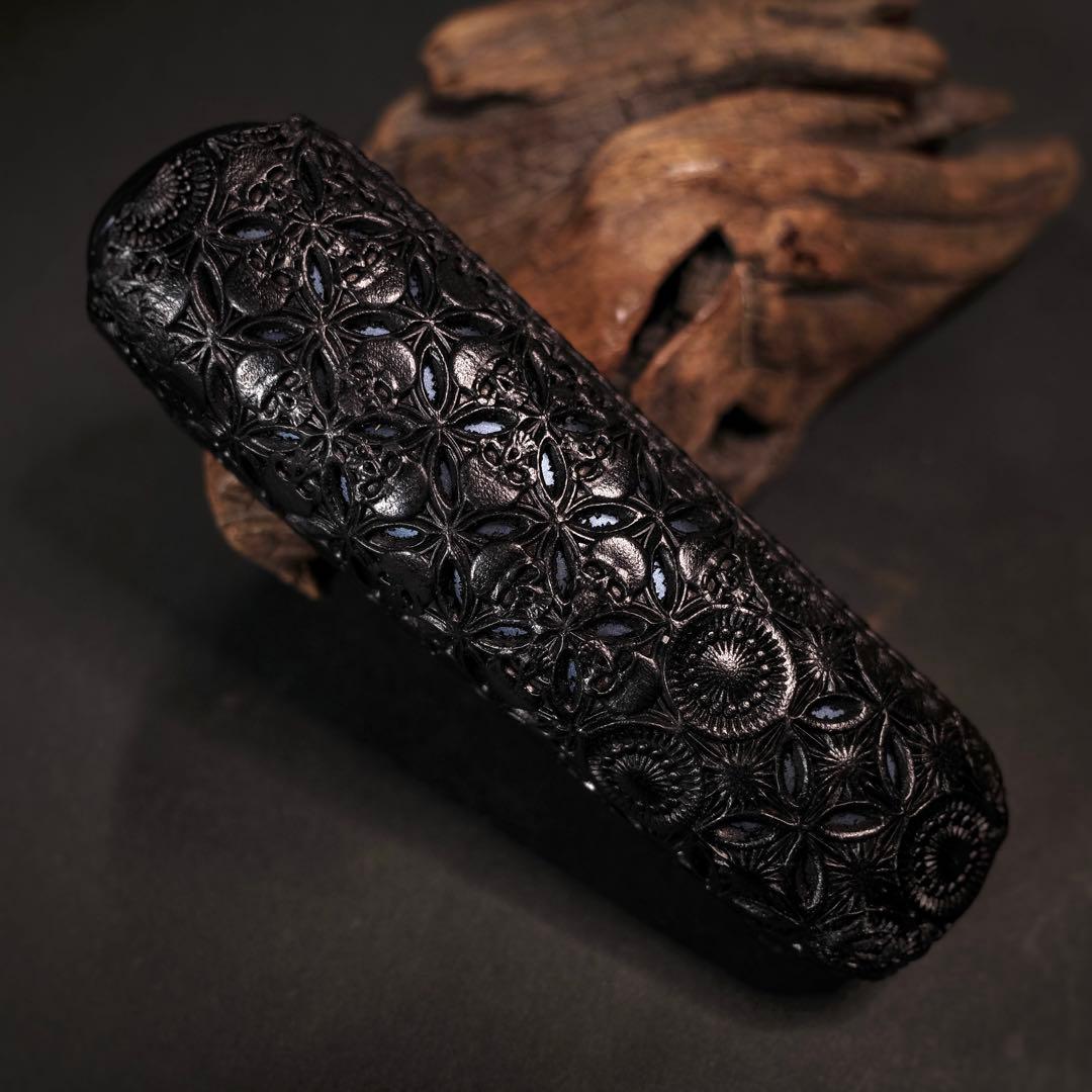 にこ　プルームオーラ 本革製カバー&ステックケースセット〝髑髏 混〟漆黒