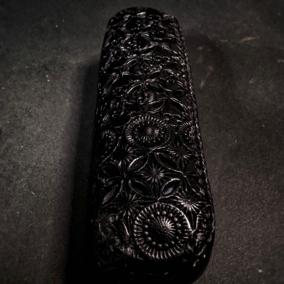 にこ　プルームオーラ 本革製カバー&ステックケースセット〝髑髏 混〟漆黒