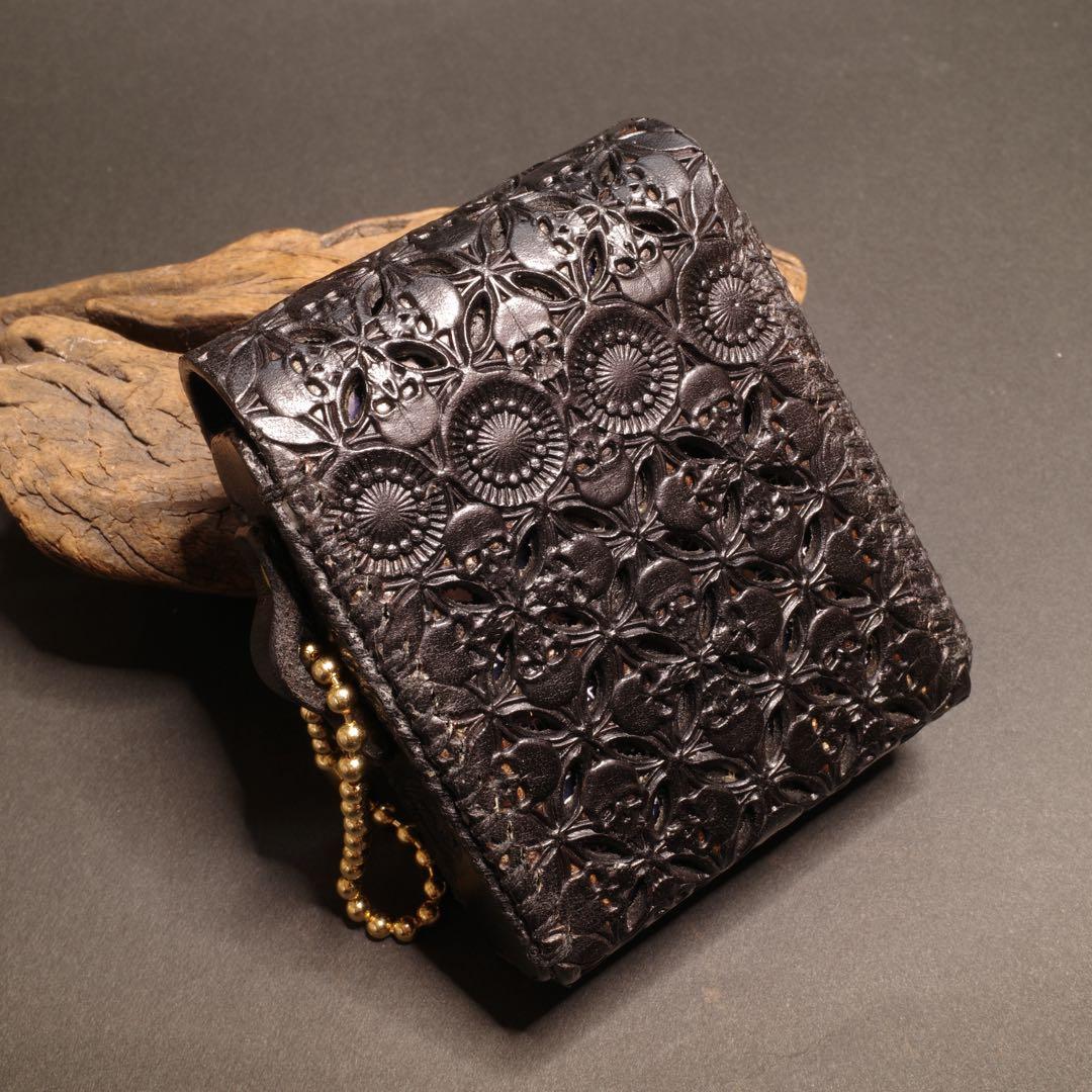 にこ　プルームオーラ 本革製カバー&ステックケースセット〝髑髏 混〟漆黒