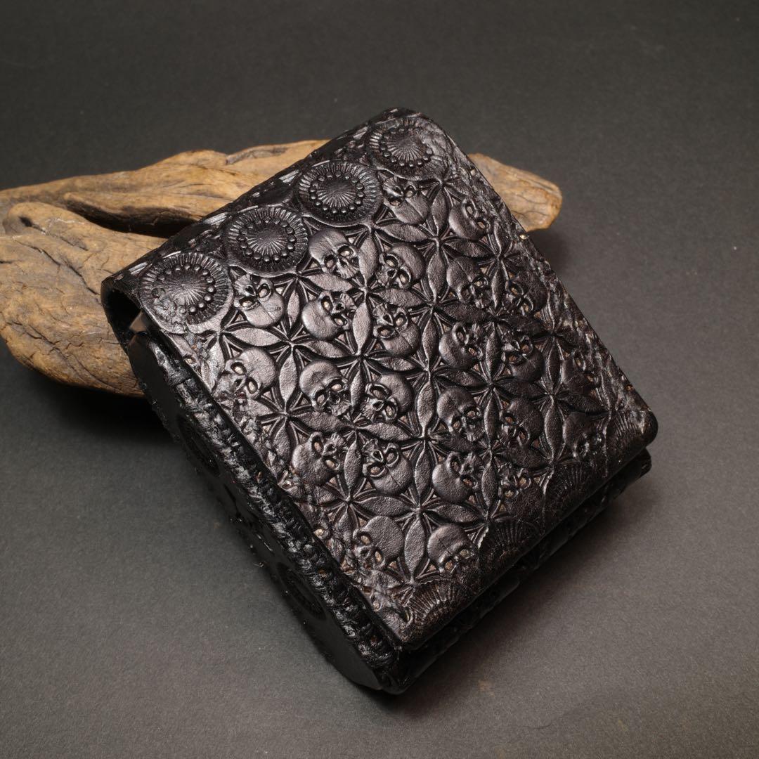 にこ　プルームオーラ 本革製カバー&ステックケースセット〝髑髏 混〟漆黒