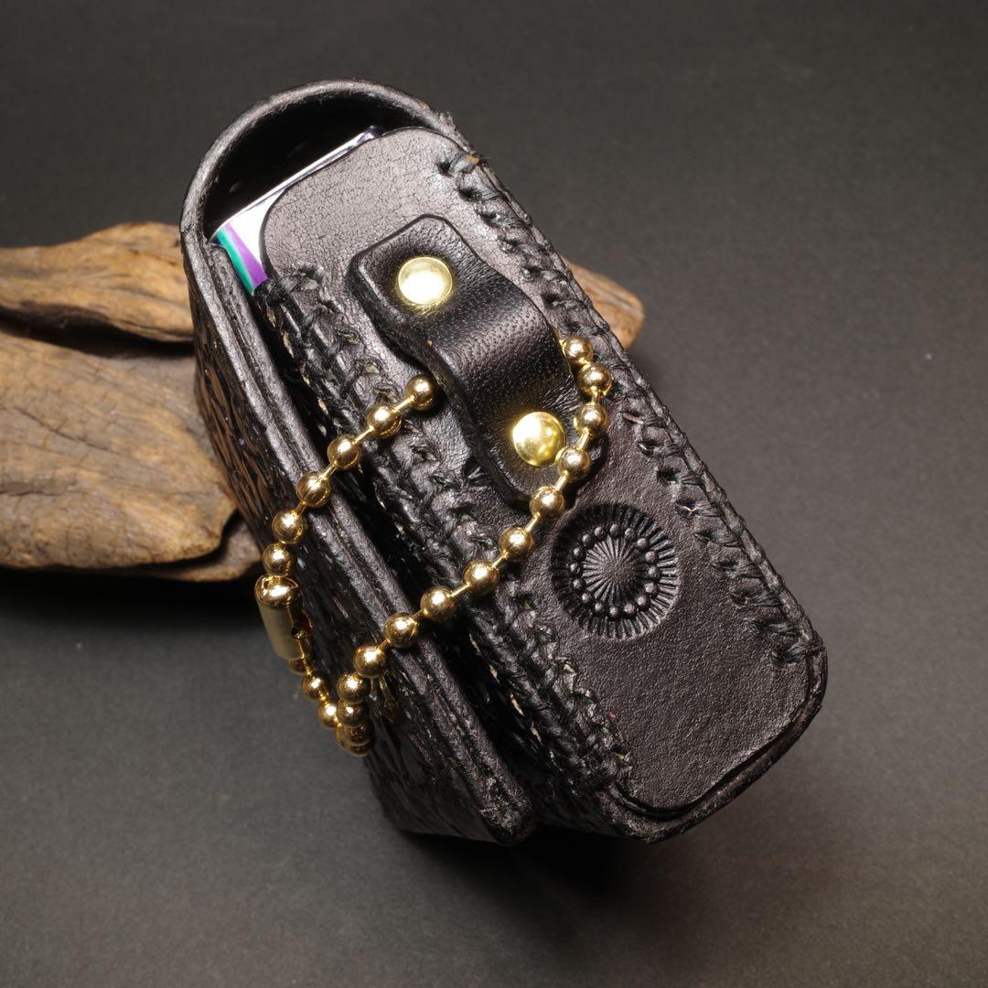 にこ　プルームオーラ 本革製カバー&ステックケースセット〝髑髏 混〟漆黒