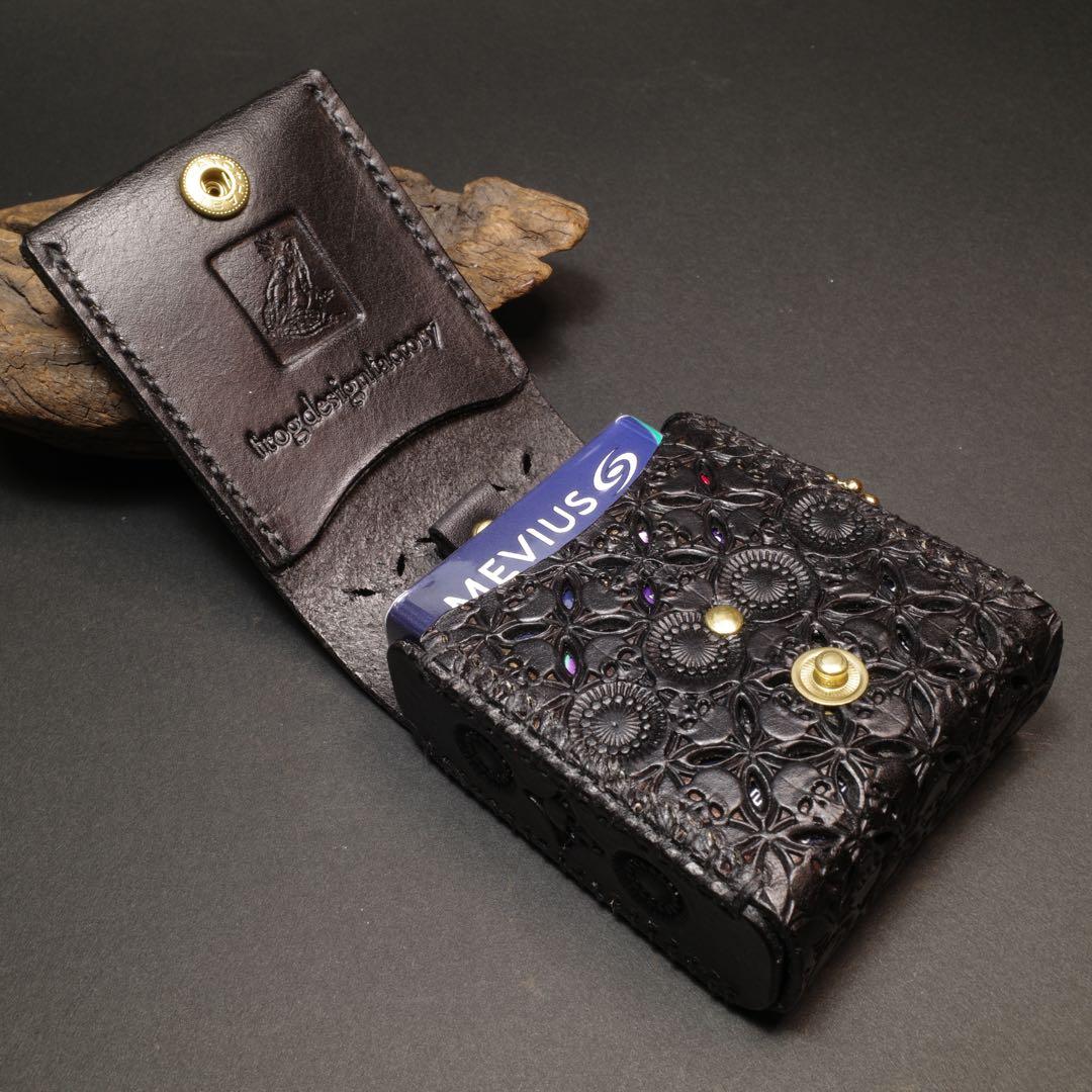 にこ　プルームオーラ 本革製カバー&ステックケースセット〝髑髏 混〟漆黒