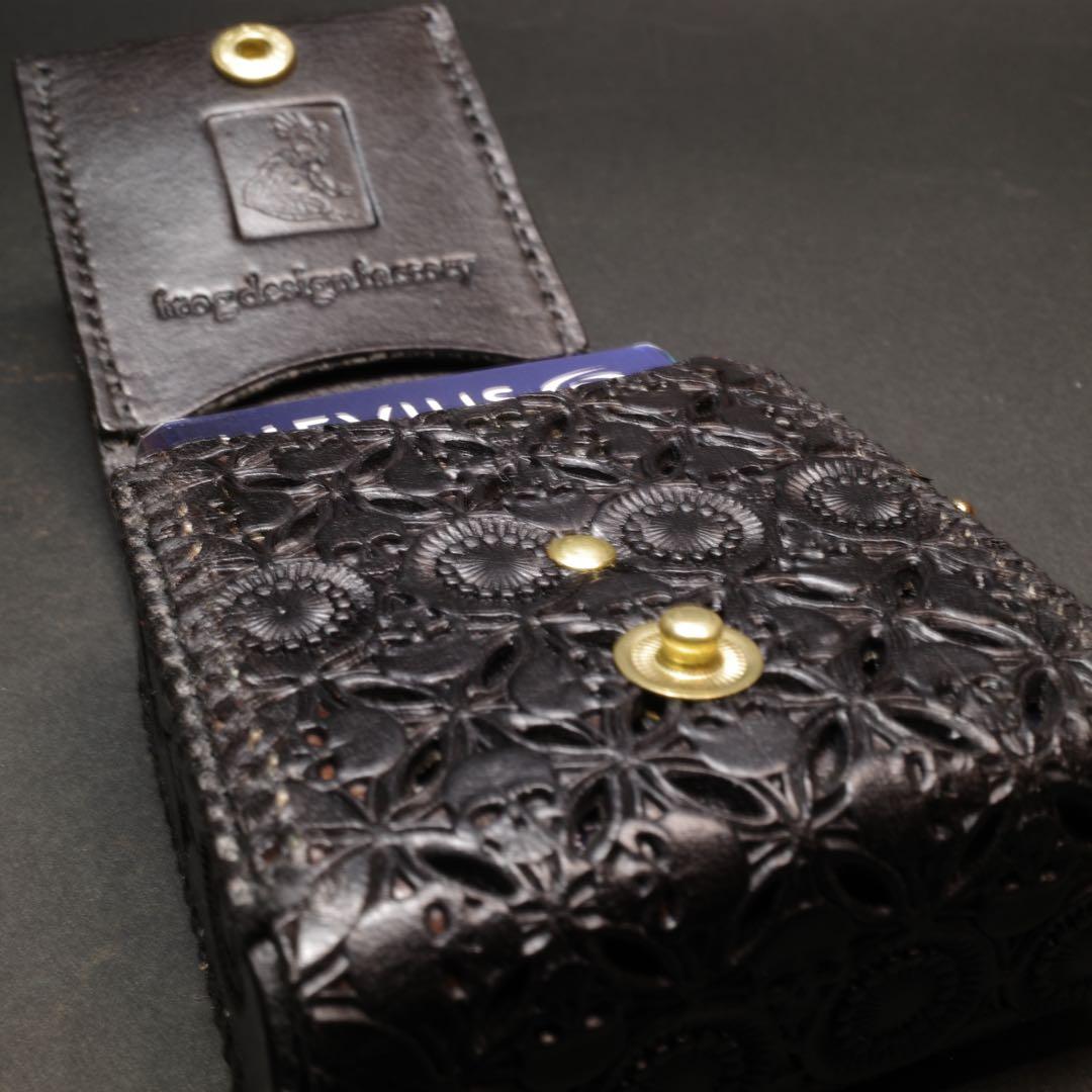 にこ　プルームオーラ 本革製カバー&ステックケースセット〝髑髏 混〟漆黒