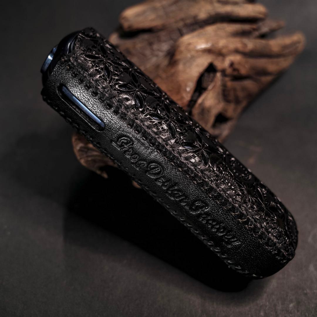 にこ　プルームオーラ 本革製カバー&ステックケースセット〝髑髏 混〟漆黒