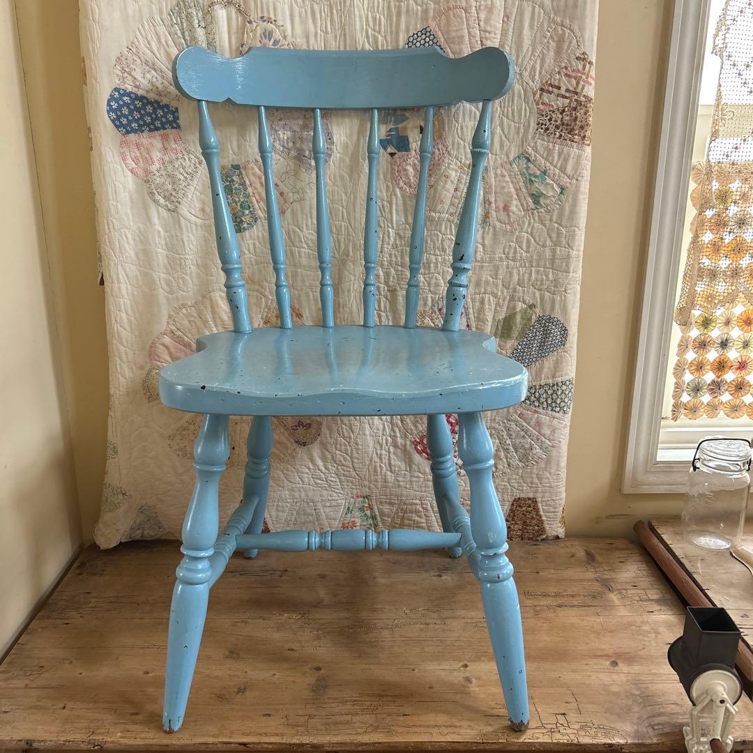 ヴィンテージ　木製チェア　水色