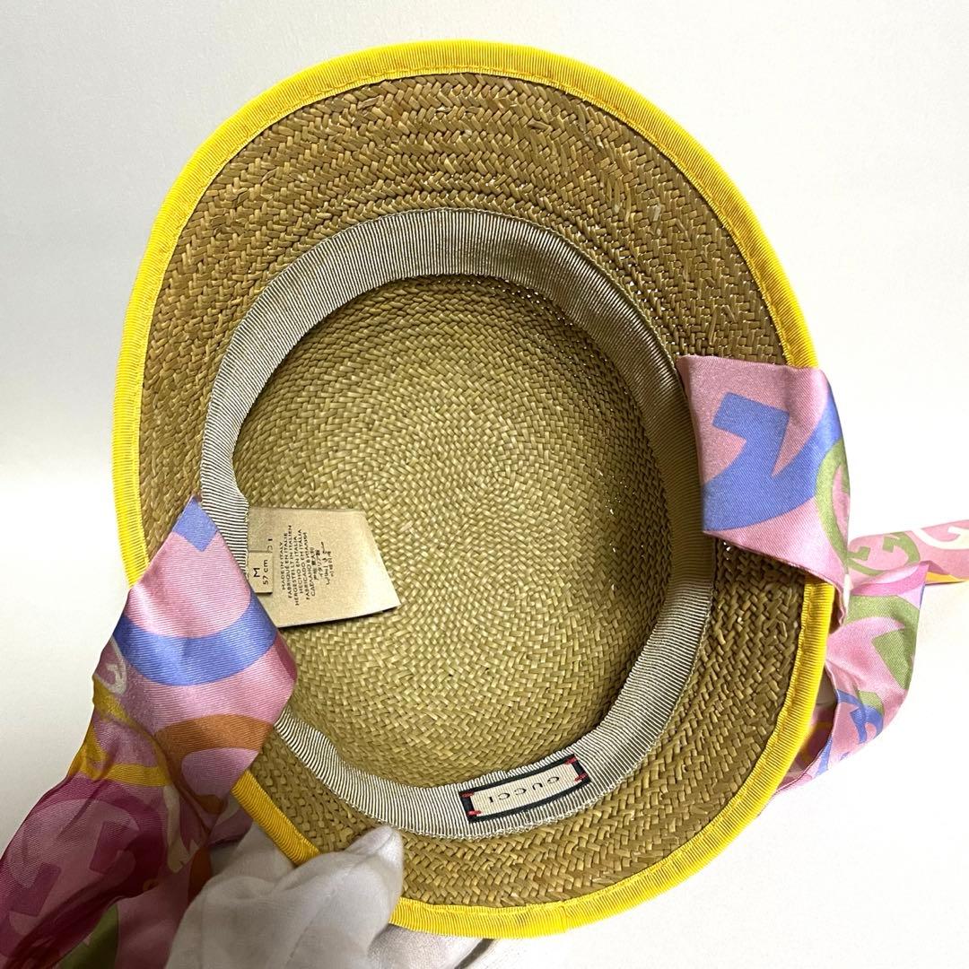 【送料無料】グッチ　GGロゴ　リボン付き　ストロー　クロッシュハット
