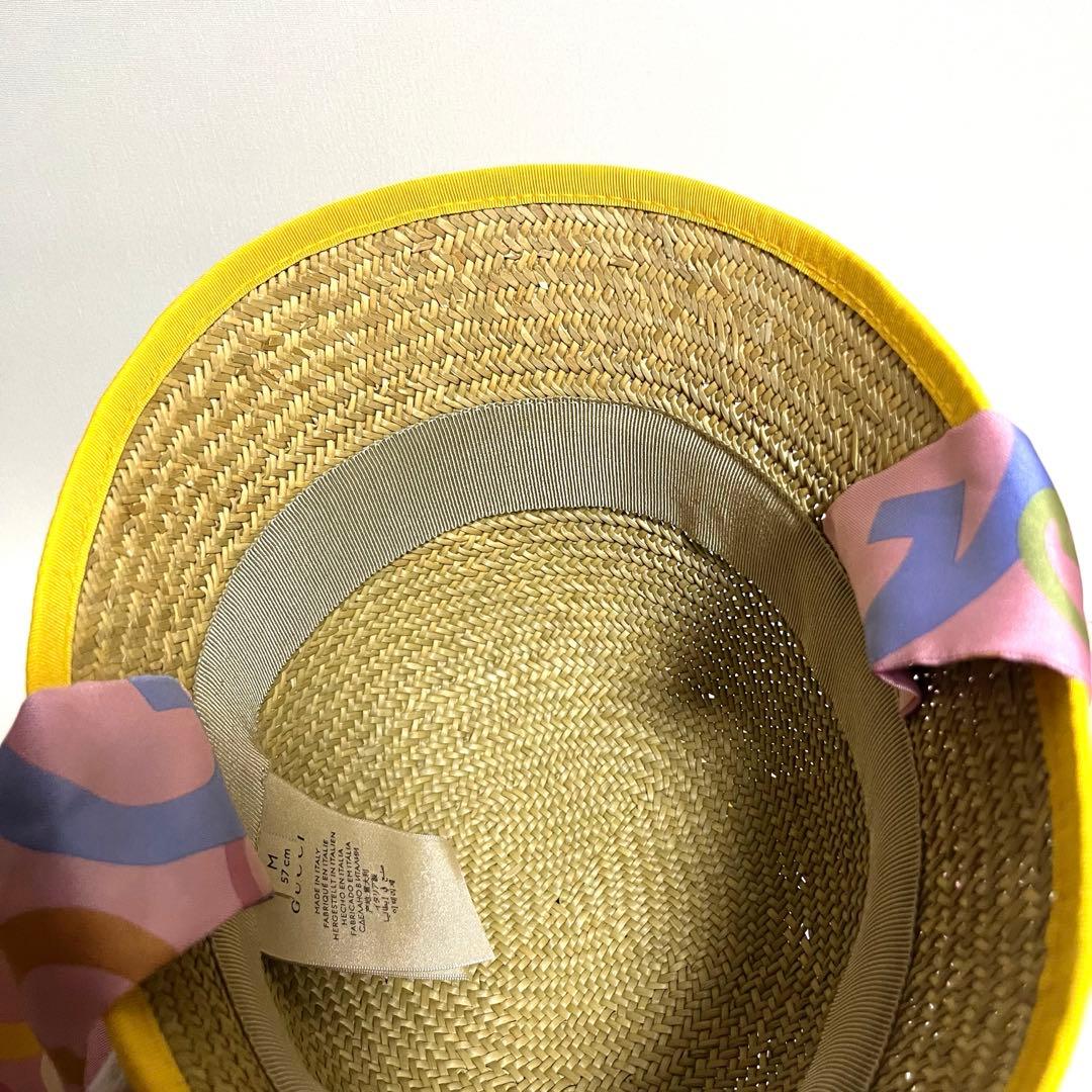 【送料無料】グッチ　GGロゴ　リボン付き　ストロー　クロッシュハット