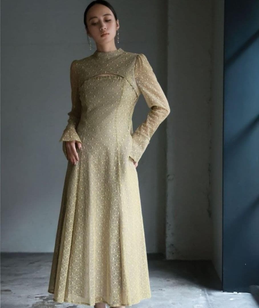 美品 ANDRESD アンドレスド バックオープンジオメトリックドレス S