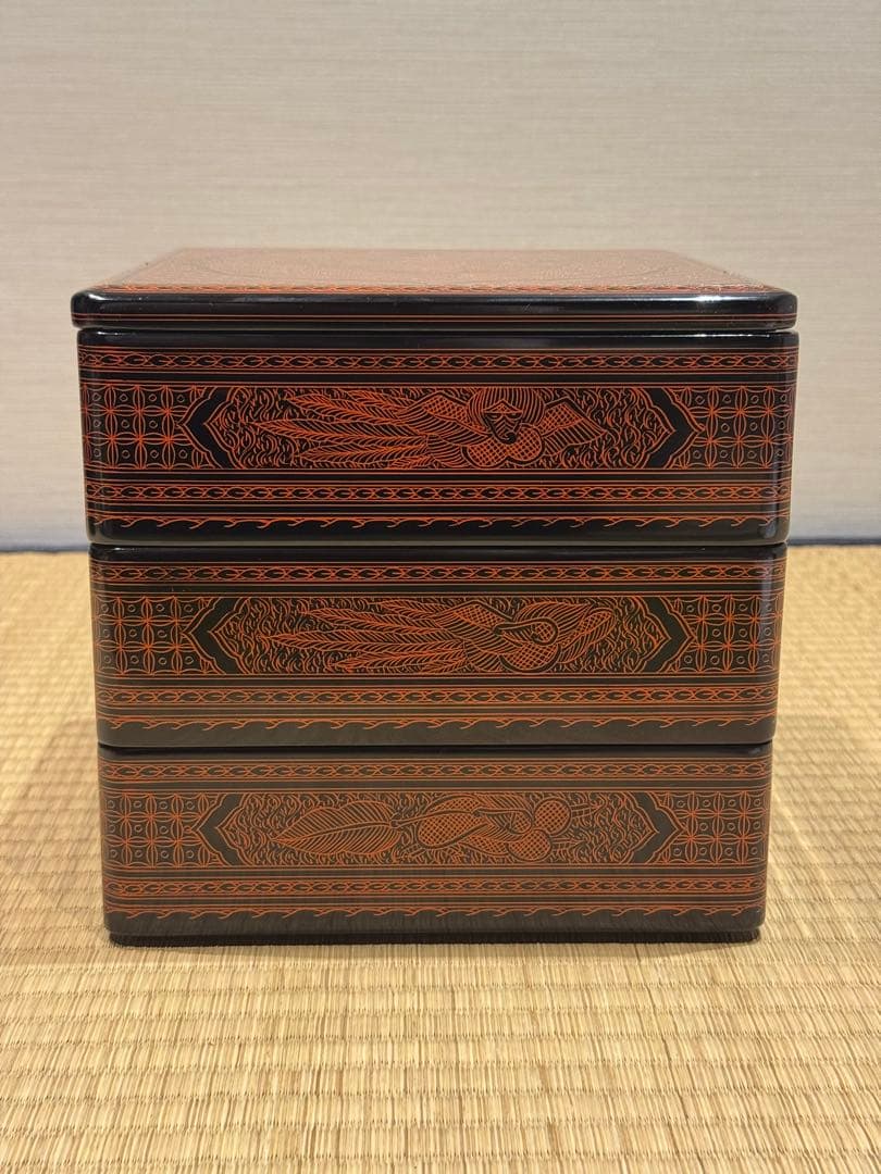 讃岐漆器 筒井隆之 造 蒟醤塗 三段重箱 伝統工芸 讃岐 香川漆器 茶懐石道具