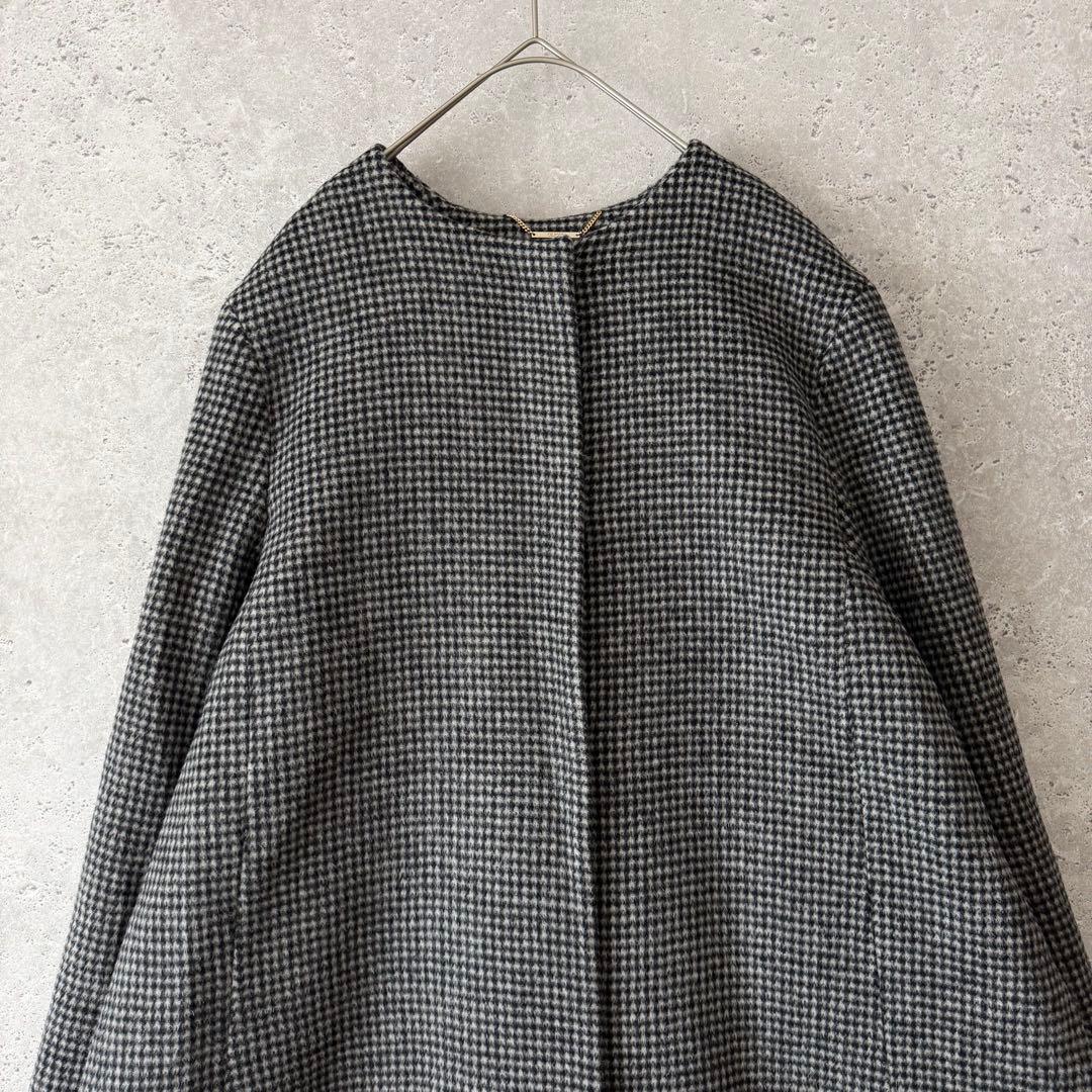 24AW✨CELFORD ノーカラーコート カシミヤ　チェック　38 タグ付き