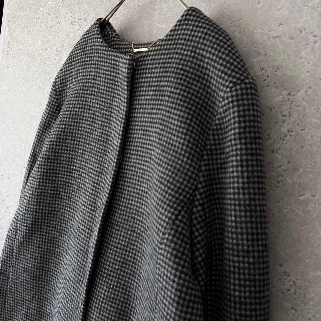 24AW✨CELFORD ノーカラーコート カシミヤ　チェック　38 タグ付き