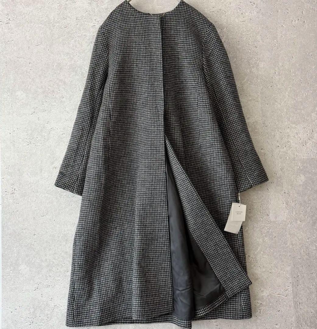 24AW✨CELFORD ノーカラーコート カシミヤ　チェック　38 タグ付き