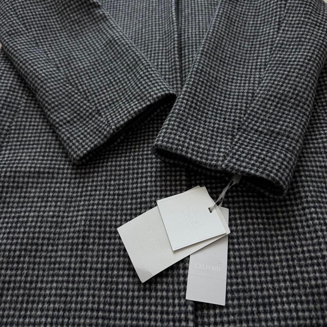 24AW✨CELFORD ノーカラーコート カシミヤ　チェック　38 タグ付き