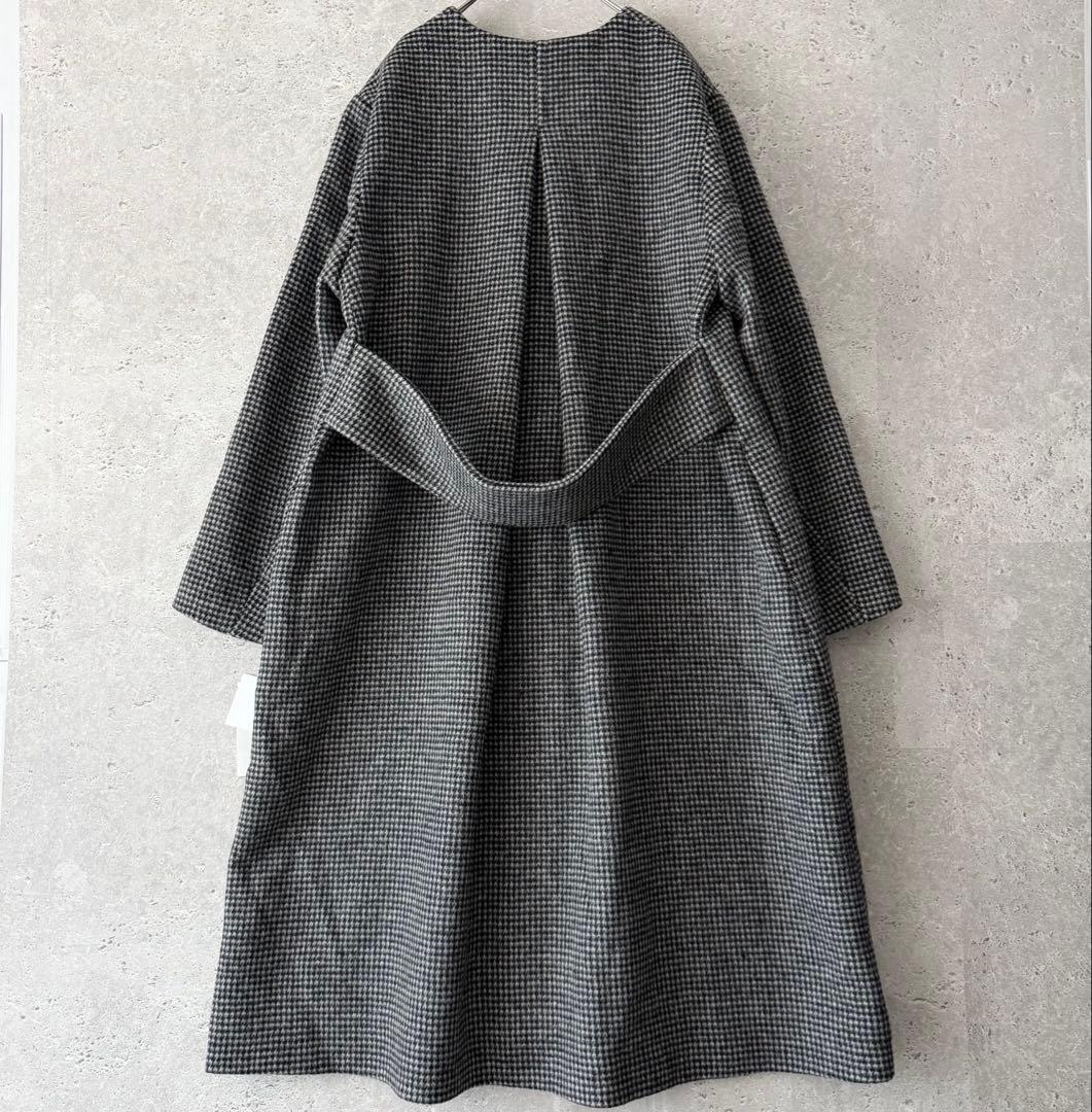 24AW✨CELFORD ノーカラーコート カシミヤ　チェック　38 タグ付き