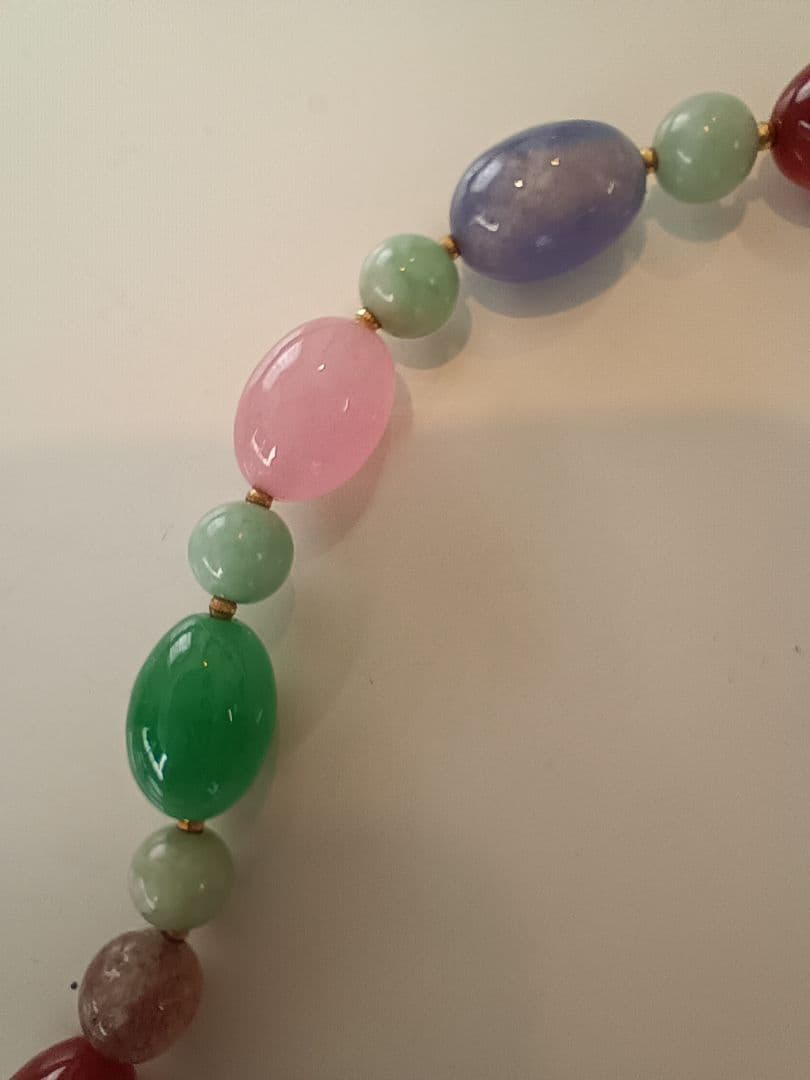 K18留め具多色天然石オーバルビーズネックレス