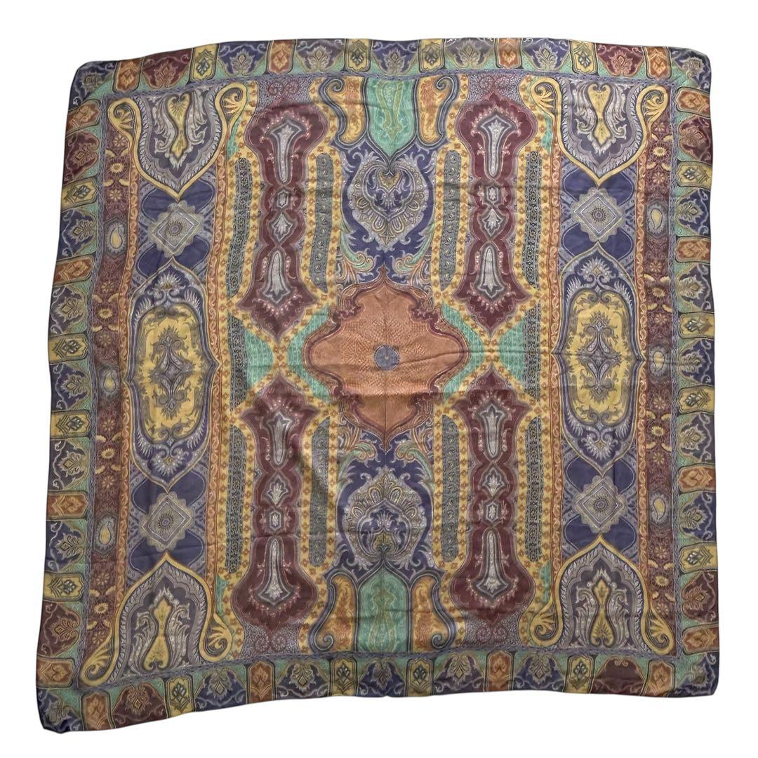 エトロ　シルク100% 大判スカーフ　透け感　ペイズリー　マルチカラー