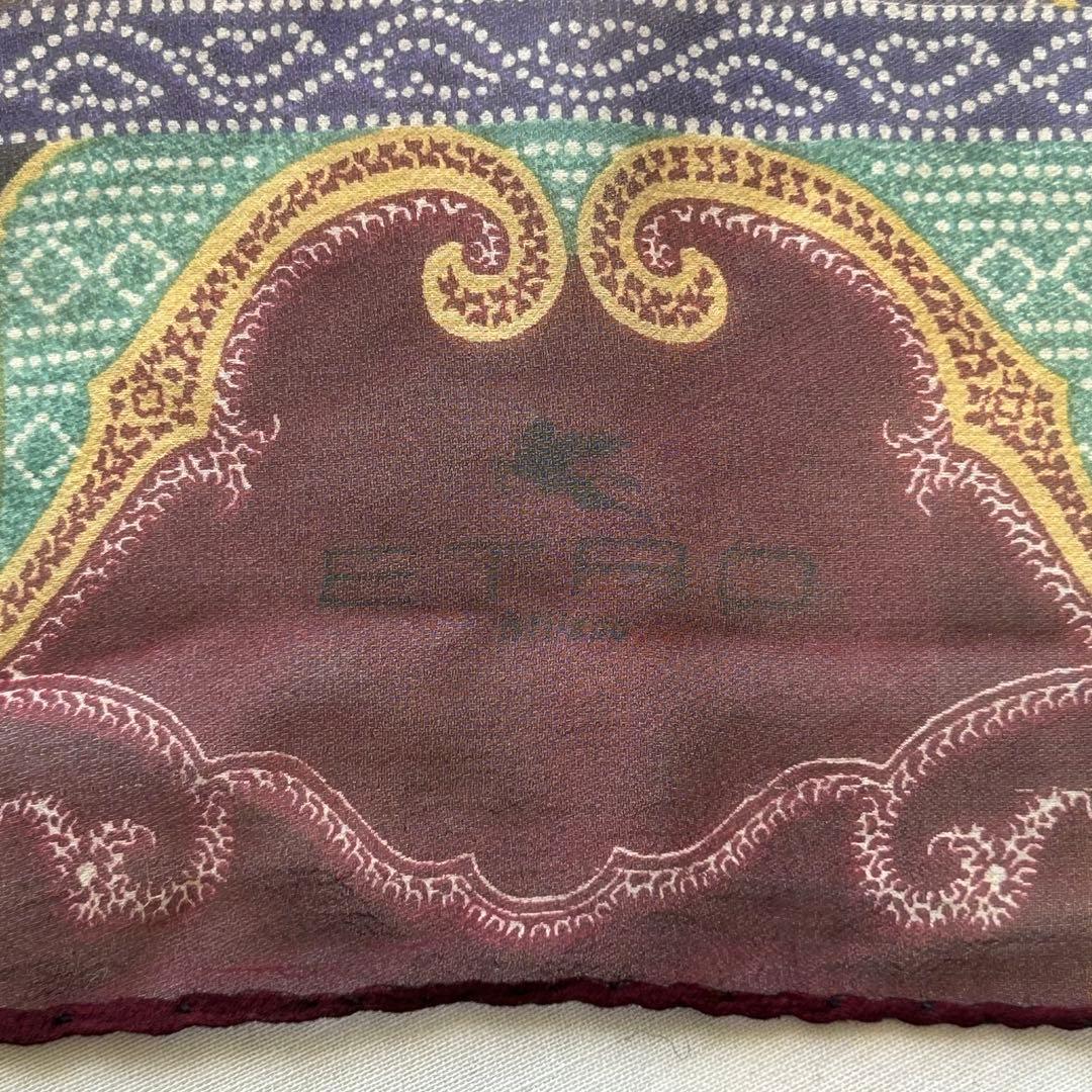 エトロ　シルク100% 大判スカーフ　透け感　ペイズリー　マルチカラー