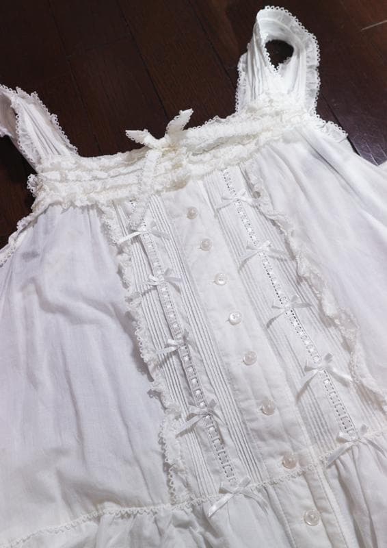 ピンクハウス♡綿ローンの段々フリル♡サテンリボンデザインのキャミソールワンピース