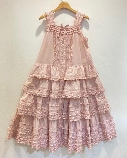ピンクハウス♡綿ローンの段々フリル♡サテンリボンデザインのキャミソールワンピース