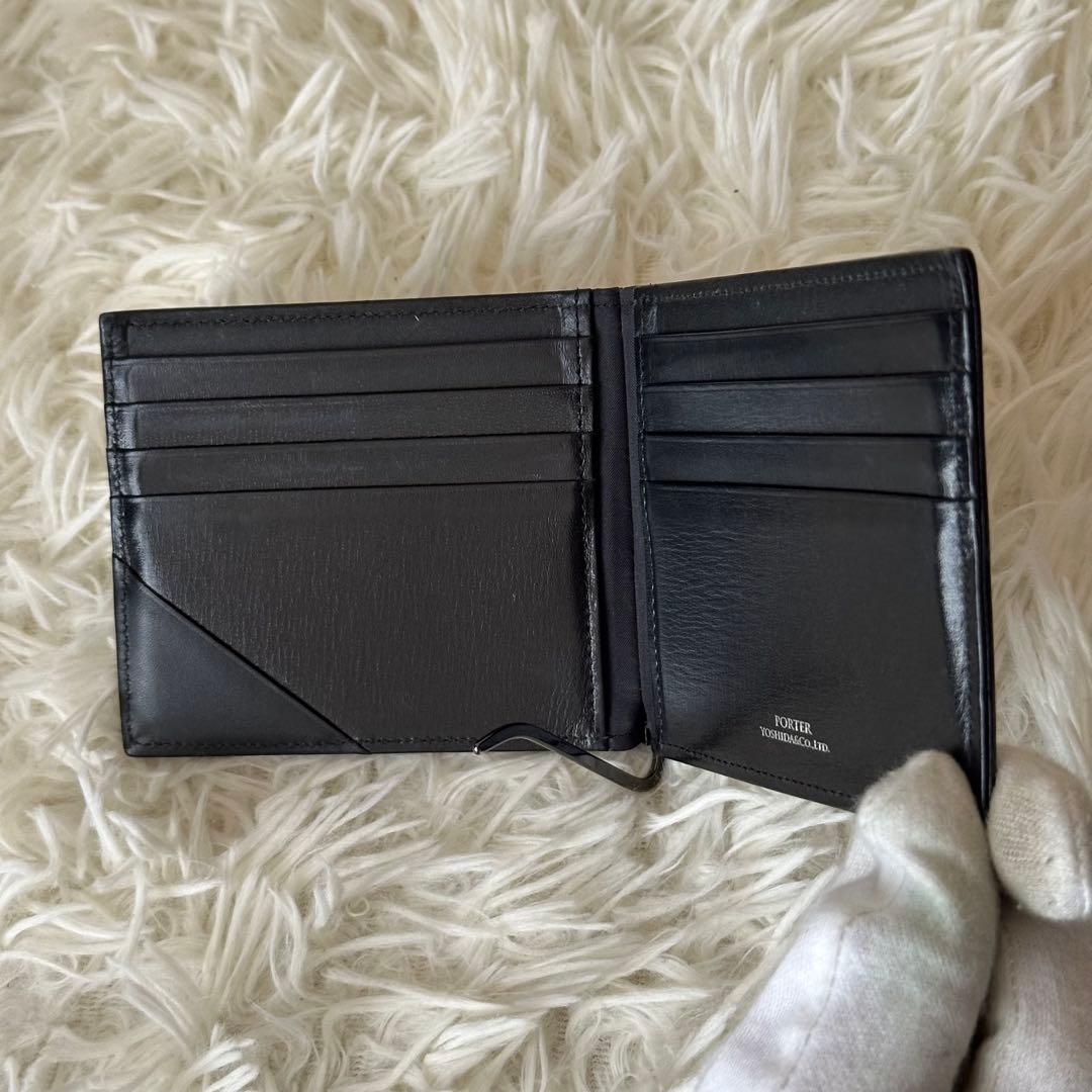 ✨️美品✨️ ポーター マネークリップ ロゴ金具 コンパクト 黒 レザー 箱付き