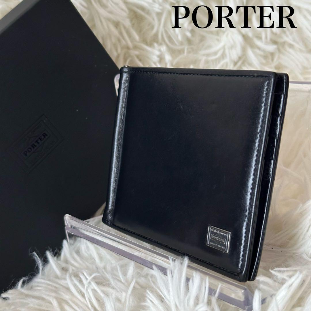 ✨️美品✨️ ポーター マネークリップ ロゴ金具 コンパクト 黒 レザー 箱付き