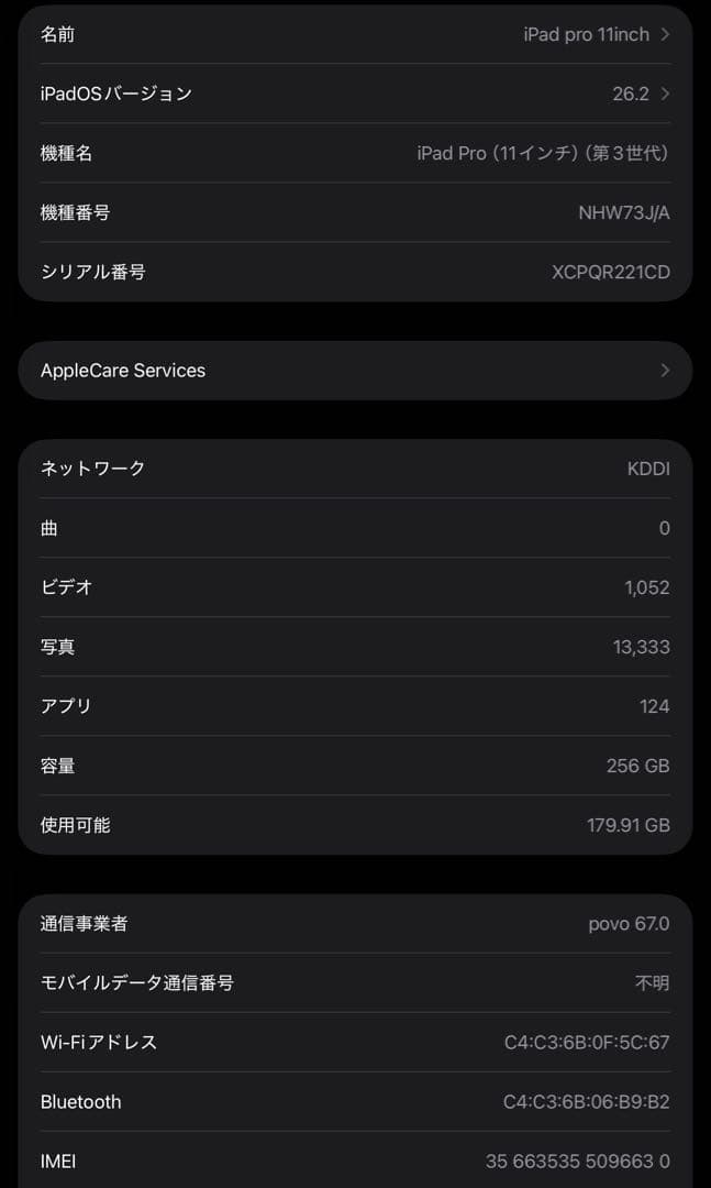 Ipad pro 11 inch 256gb cellular 第三世代　極美品