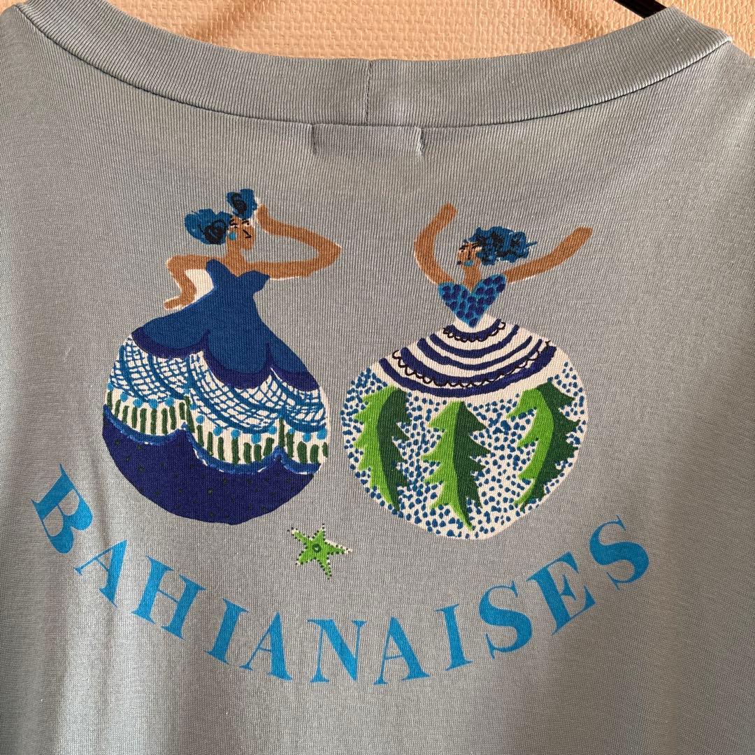 【未使用に近い】✨薄いブルー地にユニークな柄で長袖チュニック綿100%❣️