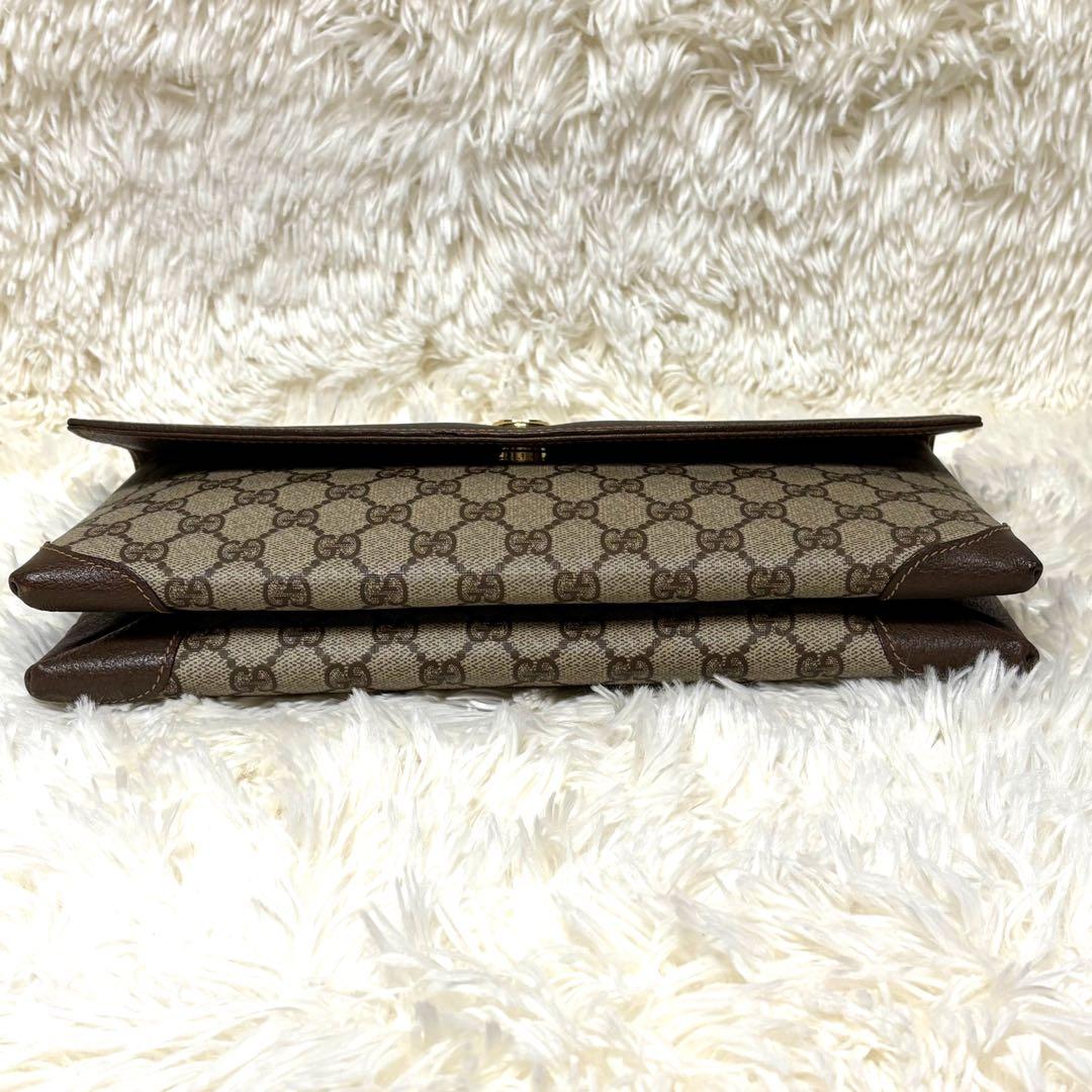 美品　GUCCI クラッチバッグ GG レザー ロゴ ベージュ ブラウン 金