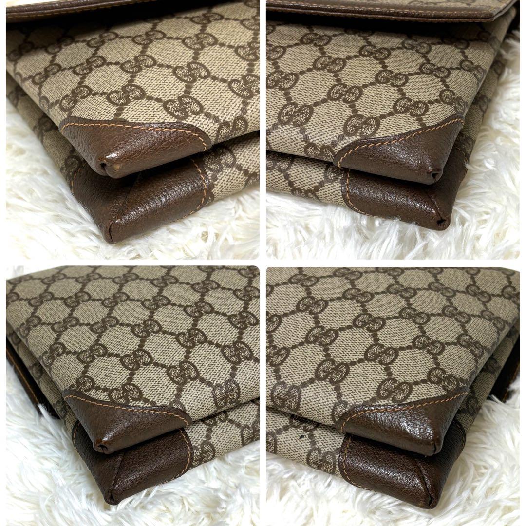 美品　GUCCI クラッチバッグ GG レザー ロゴ ベージュ ブラウン 金