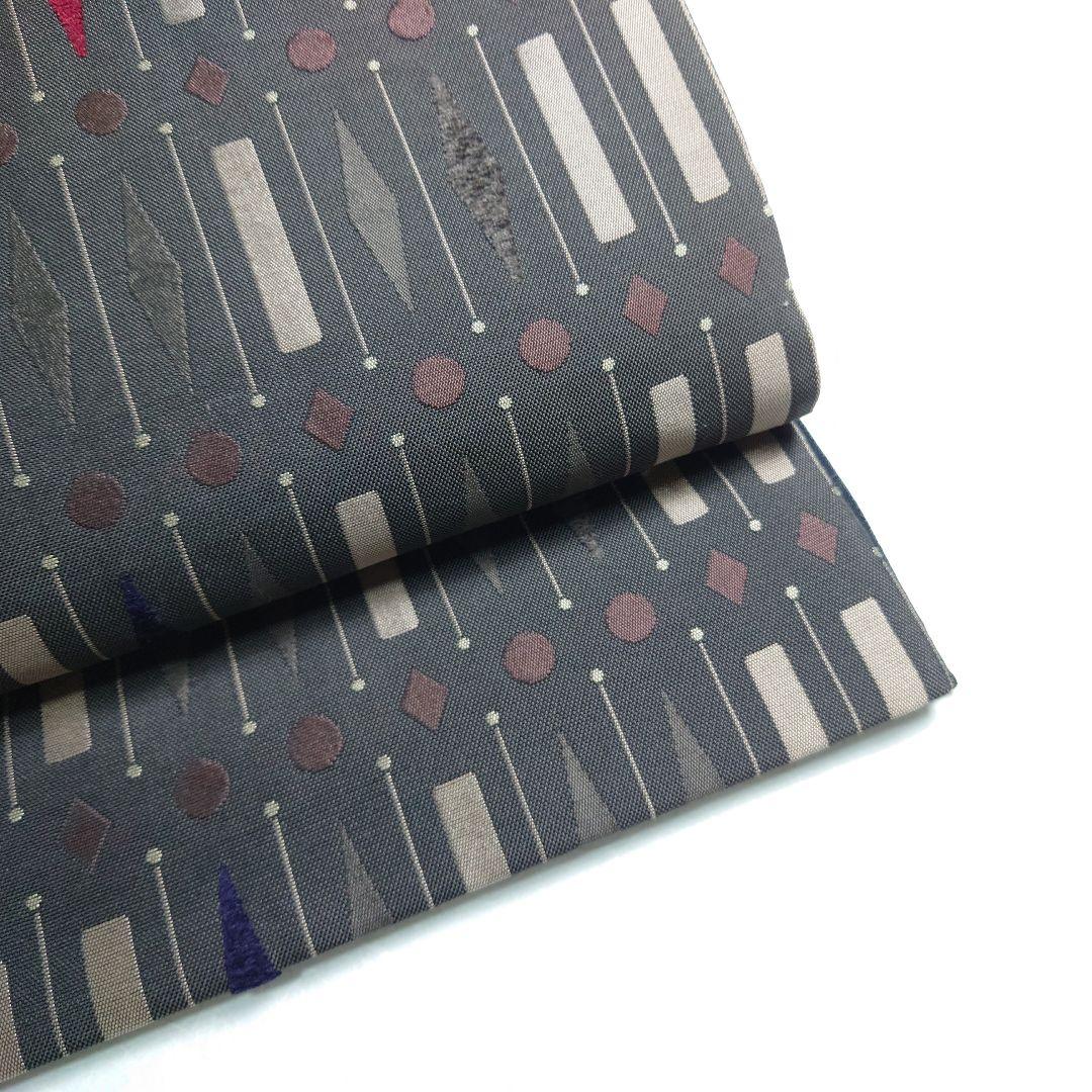 正絹 袋帯 六通柄 モール モダン図案 洒落 逸品 美品