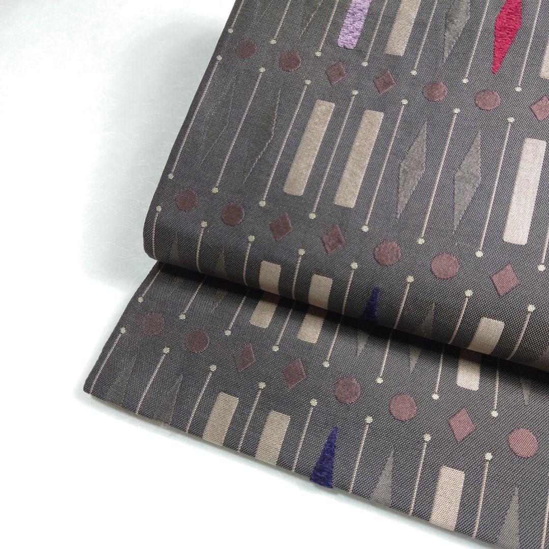 正絹 袋帯 六通柄 モール モダン図案 洒落 逸品 美品