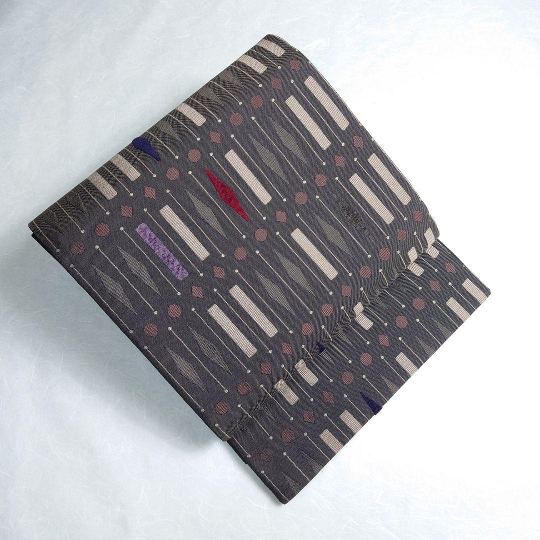 正絹 袋帯 六通柄 モール モダン図案 洒落 逸品 美品